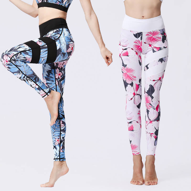 Buddha Stones Pétalos de Flores Hojas Estampadas Leggings Deportivos de Cintura Alta Pantalones de Yoga para Mujer - image 0