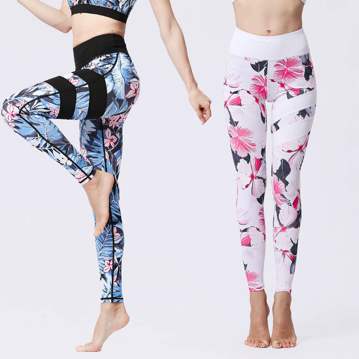 Buddha Stones Pétalos de Flores Hojas Estampadas Leggings Deportivos de Cintura Alta Pantalones de Yoga para Mujer - image 0
