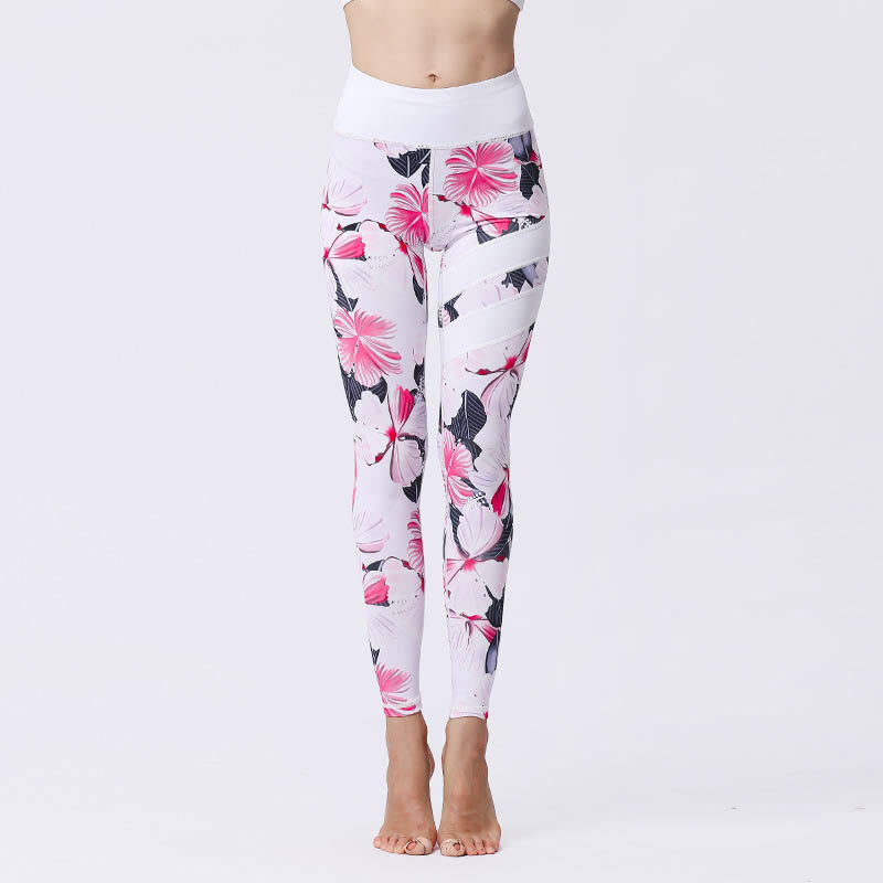 Buddha Stones Pétalos de Flores Hojas Estampadas Leggings Deportivos de Cintura Alta Pantalones de Yoga para Mujer - Lavanda Rubor - US8-10, UK/AU12-14, EU40-42 (XL) - image 7