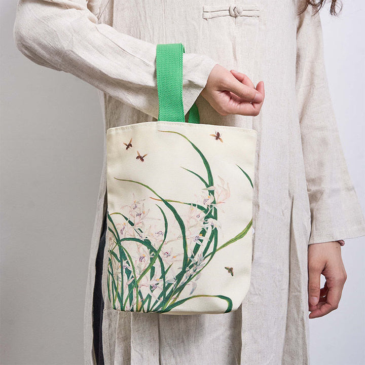 Buddha Stones Bolso de Mano de Lona con Abeja de Orquídea