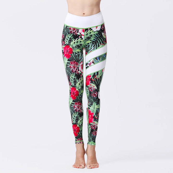 Buddha Stones Pétalos de Flores Hojas Estampadas Leggings Deportivos de Cintura Alta Pantalones de Yoga para Mujer - Verde pálido - US8-10, UK/AU12-14, EU40-42 (XL) - image 11