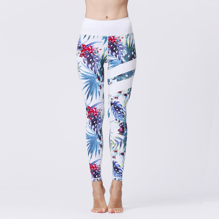 Buddha Stones Pétalos de Flores Hojas Estampadas Leggings Deportivos de Cintura Alta Pantalones de Yoga para Mujer - Fantasma Blanco - US8-10, UK/AU12-14, EU40-42 (XL) - image 15