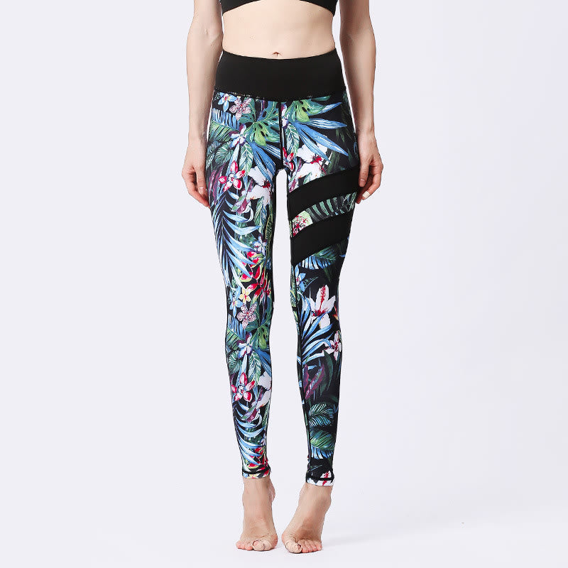 Buddha Stones Pétalos de Flores Hojas Estampadas Leggings Deportivos de Cintura Alta Pantalones de Yoga para Mujer - Azul aciano - US8-10, UK/AU12-14, EU40-42 (XL) - image 19