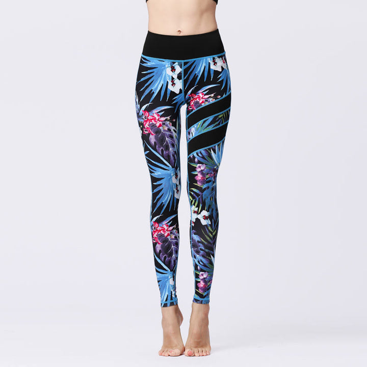 Buddha Stones Pétalos de Flores Hojas Estampadas Leggings Deportivos de Cintura Alta Pantalones de Yoga para Mujer - DodgerBlue - US8-10, UK/AU12-14, EU40-42 (XL) - image 22