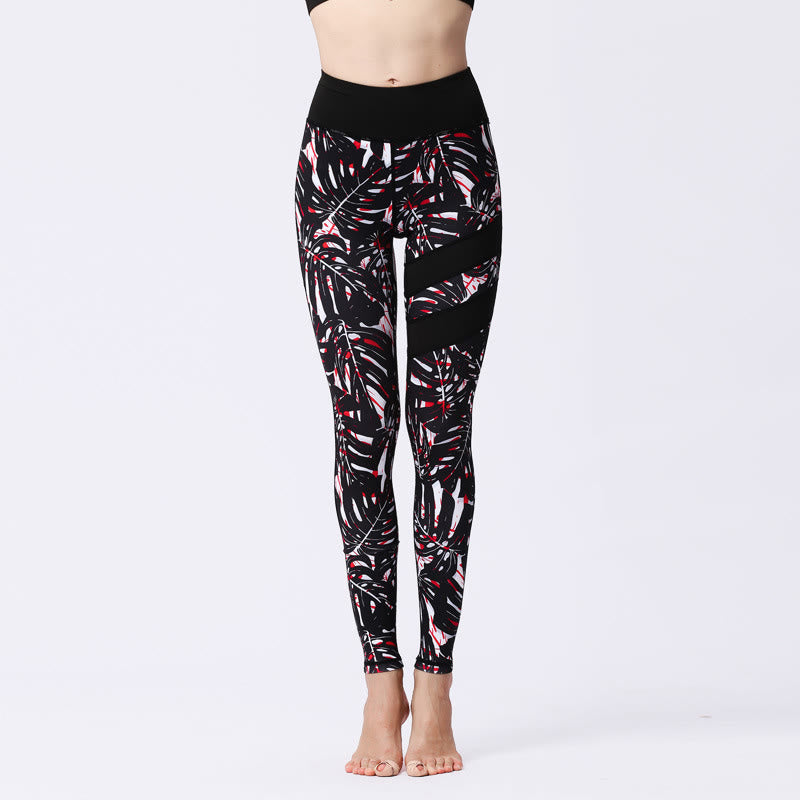 Buddha Stones Pétalos de Flores Hojas Estampadas Leggings Deportivos de Cintura Alta Pantalones de Yoga para Mujer - Negro - US8-10, UK/AU12-14, EU40-42 (XL) - image 26
