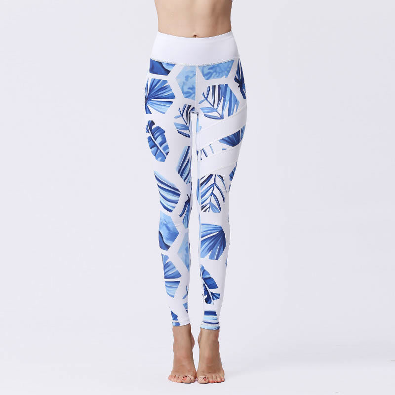 Buddha Stones Pétalos de Flores Hojas Estampadas Leggings Deportivos de Cintura Alta Pantalones de Yoga para Mujer - Azul celeste claro - US8-10, UK/AU12-14, EU40-42 (XL) - image 40