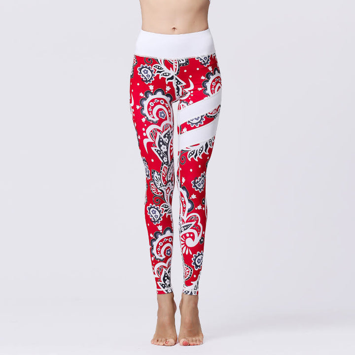 Buddha Stones Pétalos de Flores Hojas Estampadas Leggings Deportivos de Cintura Alta Pantalones de Yoga para Mujer - Rojo - US8-10, UK/AU12-14, EU40-42 (XL) - image 35