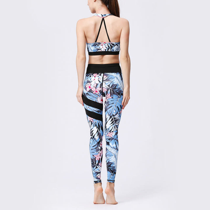 Buddha Stones Pétalos de Flores Hojas Estampadas Leggings Deportivos de Cintura Alta Pantalones de Yoga para Mujer - image 4