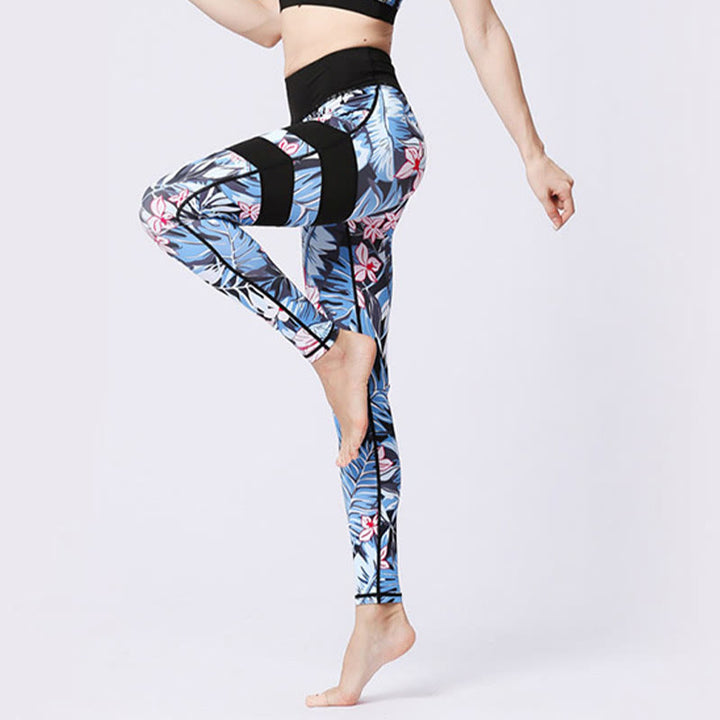 Buddha Stones Pétalos de Flores Hojas Estampadas Leggings Deportivos de Cintura Alta Pantalones de Yoga para Mujer - image 3