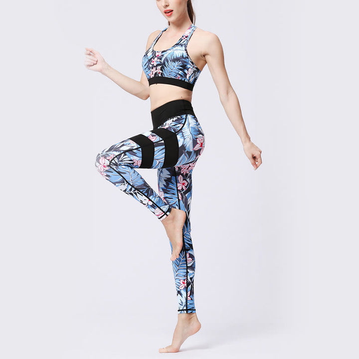 Buddha Stones Pétalos de Flores Hojas Estampadas Leggings Deportivos de Cintura Alta Pantalones de Yoga para Mujer - image 6