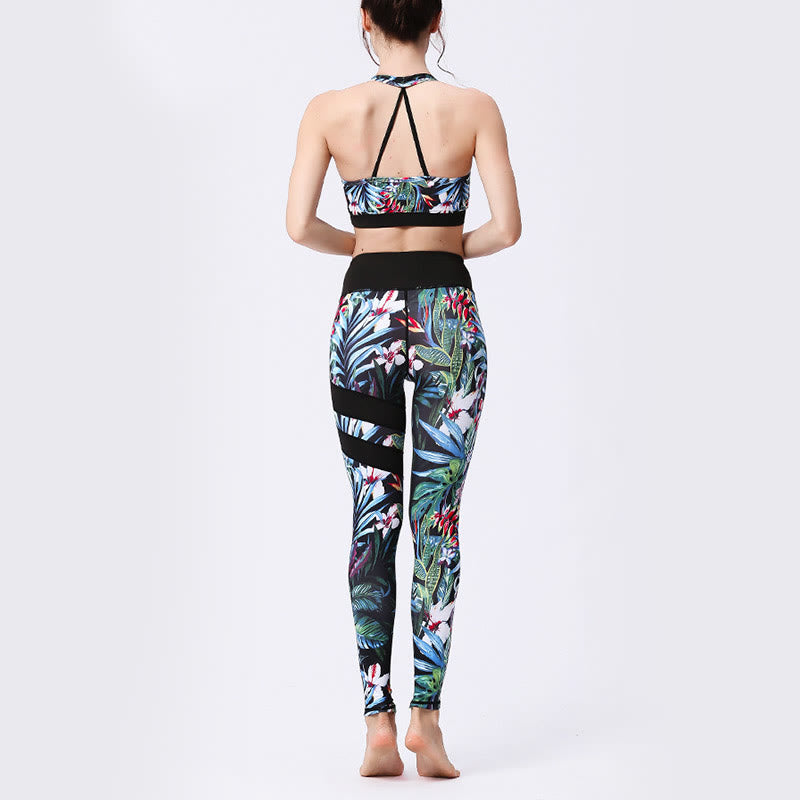 Buddha Stones Pétalos de Flores Hojas Estampadas Leggings Deportivos de Cintura Alta Pantalones de Yoga para Mujer - image 21
