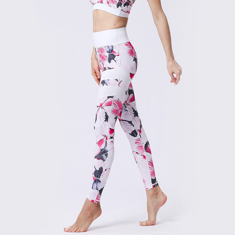 Buddha Stones Pétalos de Flores Hojas Estampadas Leggings Deportivos de Cintura Alta Pantalones de Yoga para Mujer - image 8