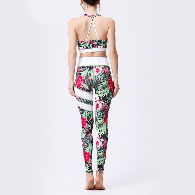 Buddha Stones Pétalos de Flores Hojas Estampadas Leggings Deportivos de Cintura Alta Pantalones de Yoga para Mujer - image 14