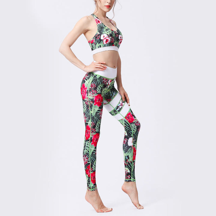 Buddha Stones Pétalos de Flores Hojas Estampadas Leggings Deportivos de Cintura Alta Pantalones de Yoga para Mujer - image 13
