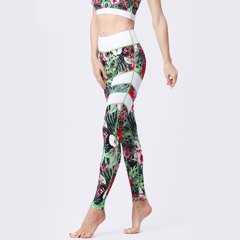 Buddha Stones Pétalos de Flores Hojas Estampadas Leggings Deportivos de Cintura Alta Pantalones de Yoga para Mujer - image 12