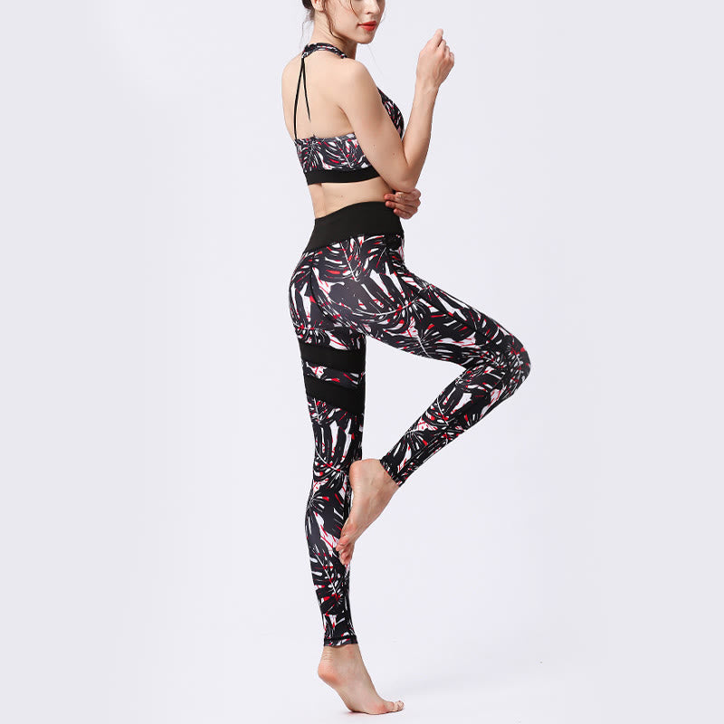 Buddha Stones Pétalos de Flores Hojas Estampadas Leggings Deportivos de Cintura Alta Pantalones de Yoga para Mujer - image 28