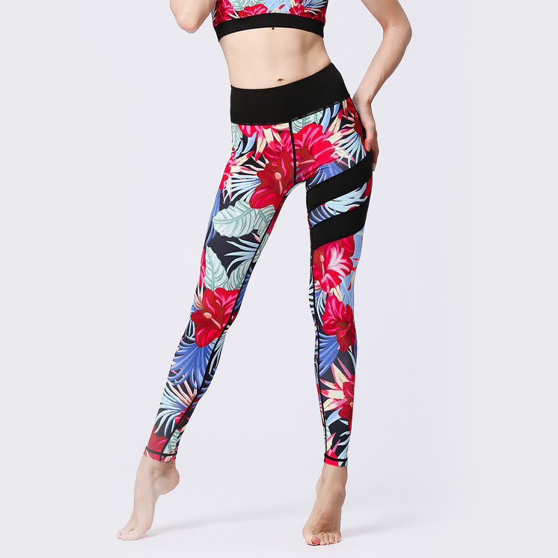 Buddha Stones Pétalos de Flores Hojas Estampadas Leggings Deportivos de Cintura Alta Pantalones de Yoga para Mujer - image 31