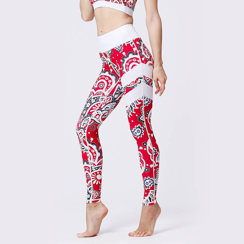 Buddha Stones Pétalos de Flores Hojas Estampadas Leggings Deportivos de Cintura Alta Pantalones de Yoga para Mujer - image 36