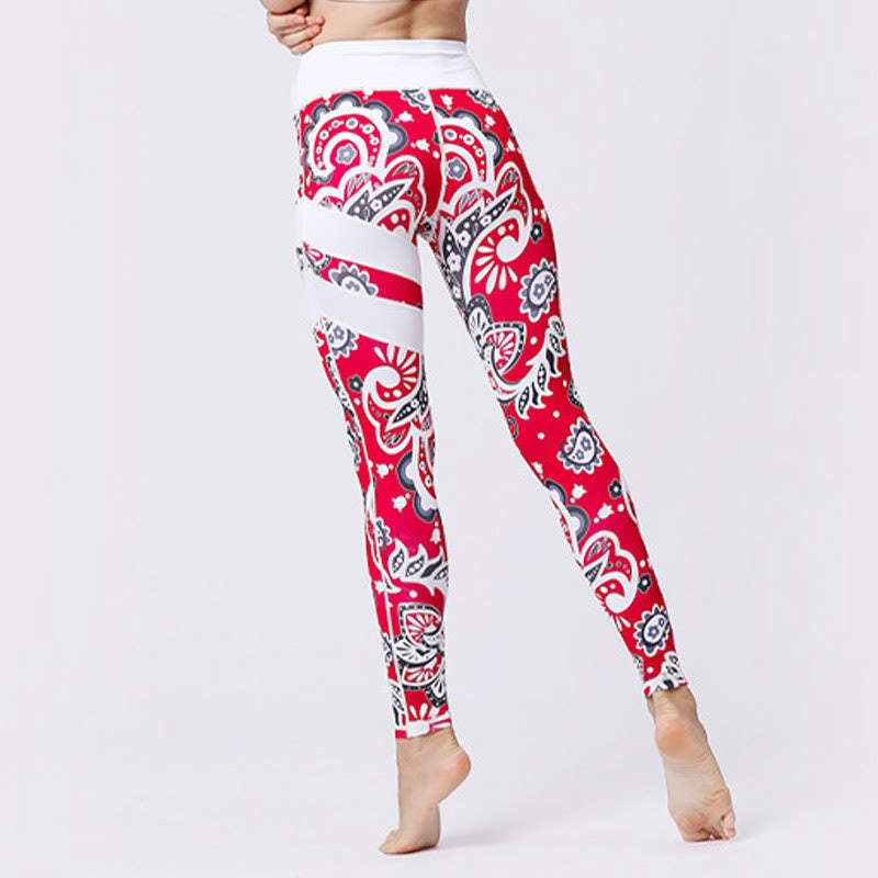 Buddha Stones Pétalos de Flores Hojas Estampadas Leggings Deportivos de Cintura Alta Pantalones de Yoga para Mujer - image 37