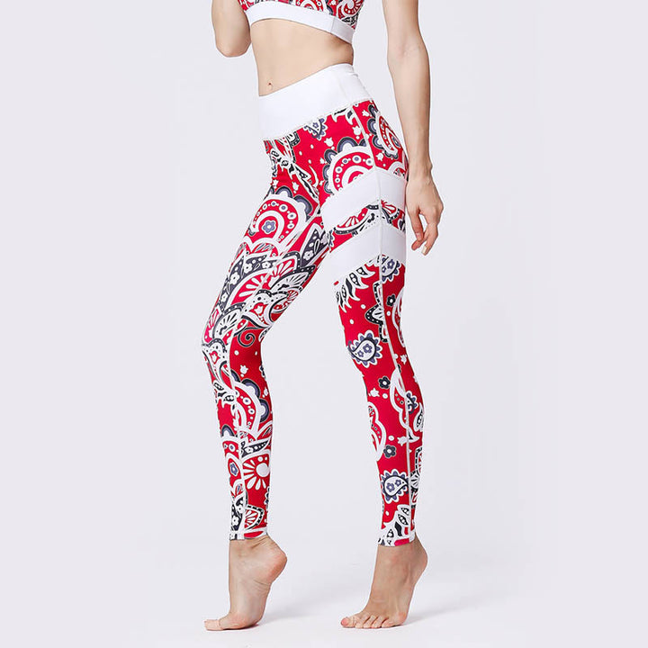 Buddha Stones Pétalos de Flores Hojas Estampadas Leggings Deportivos de Cintura Alta Pantalones de Yoga para Mujer - image 36