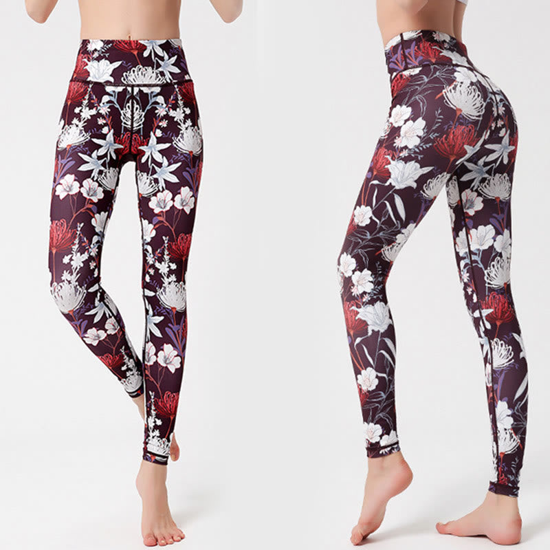 Buddha Stones Leggings de Yoga para Mujeres con Estampado de Pétalos de Flores Coloridos de Deporte Ejercicio y Fitness de Cintura Alta - Broncearse - US8-10, UK/AU12-14, EU40-42 (XL)  - image 0