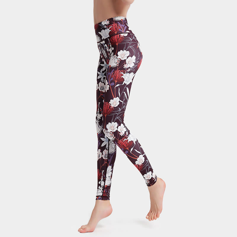 Buddha Stones Leggings de Yoga para Mujeres con Estampado de Pétalos de Flores Coloridos de Deporte Ejercicio y Fitness de Cintura Alta - image 1