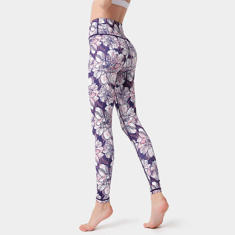 Buddha Stones Leggings de Yoga para Mujeres con Estampado de Pétalos de Flores Coloridos de Deporte Ejercicio y Fitness de Cintura Alta - Cardo - US8-10, UK/AU12-14, EU40-42 (XL)  - image 4