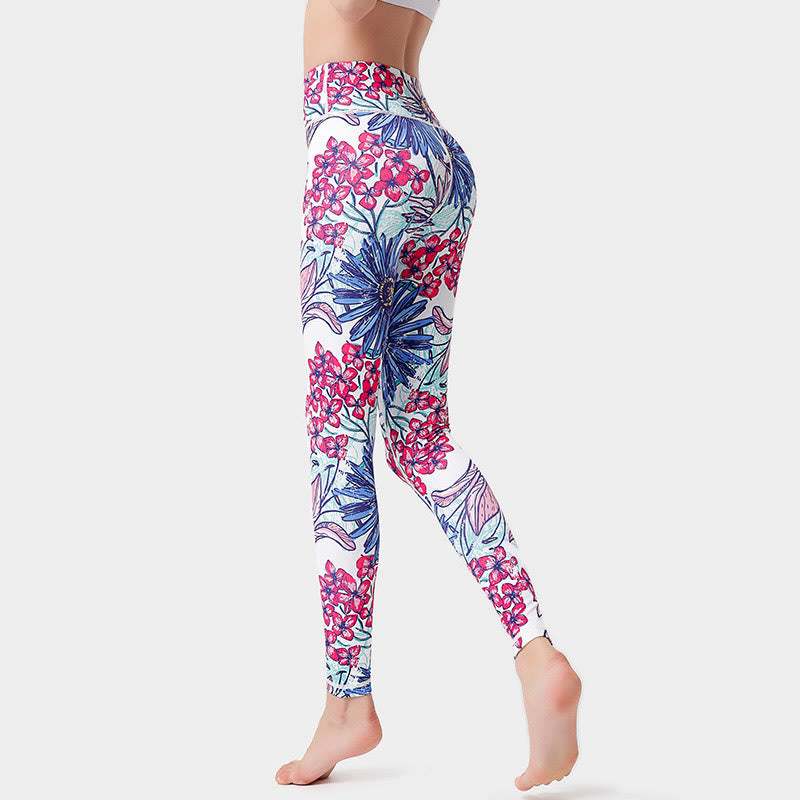 Buddha Stones Leggings de Yoga para Mujeres con Estampado de Pétalos de Flores Coloridos de Deporte Ejercicio y Fitness de Cintura Alta - Violeta pálido rojo - US8-10, UK/AU12-14, EU40-42 (XL)  - image 9