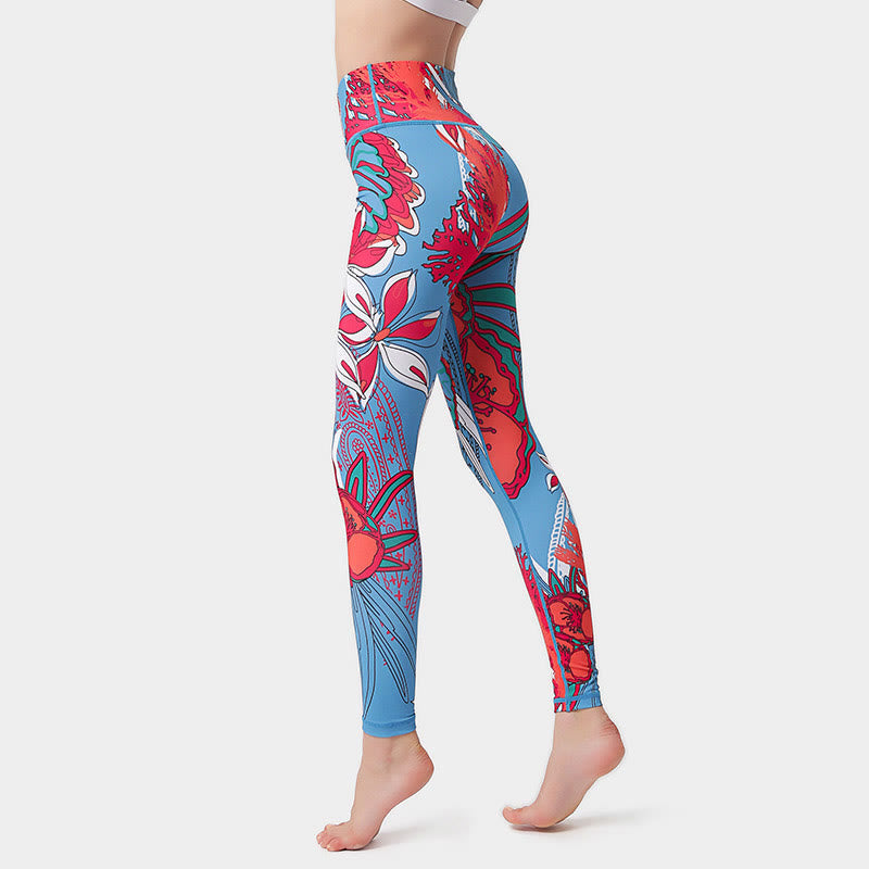 Buddha Stones Leggings de Yoga para Mujeres con Estampado de Pétalos de Flores Coloridos de Deporte Ejercicio y Fitness de Cintura Alta - Carmesí - US8-10, UK/AU12-14, EU40-42 (XL)  - image 13