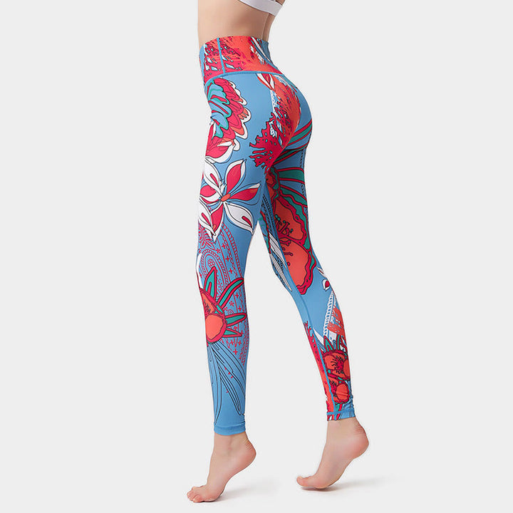Buddha Stones Leggings de Yoga para Mujeres con Estampado de Pétalos de Flores Coloridos de Deporte Ejercicio y Fitness de Cintura Alta - Carmesí - US8-10, UK/AU12-14, EU40-42 (XL)  - image 13