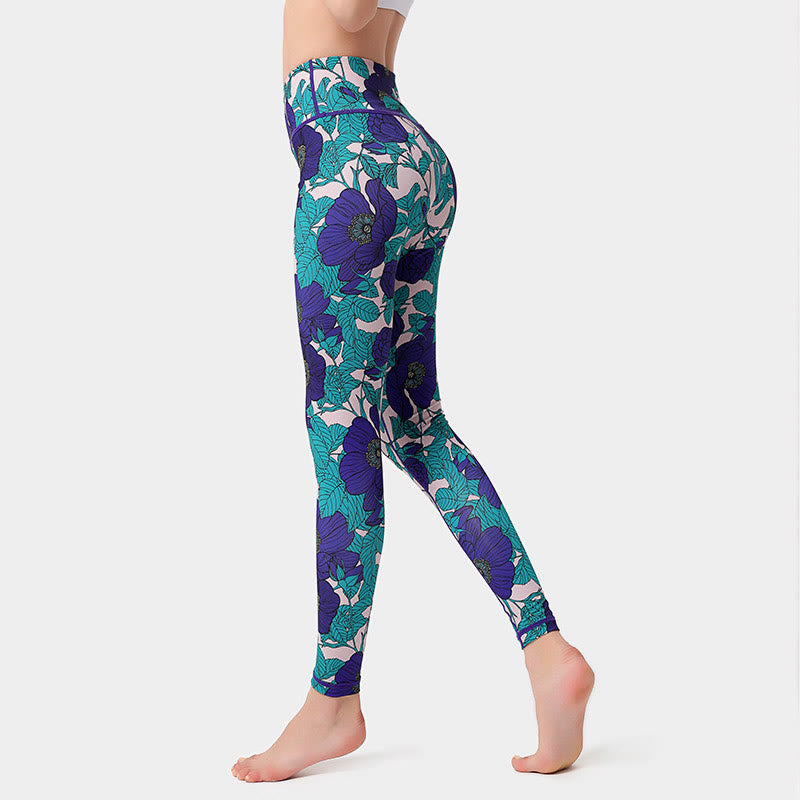 Buddha Stones Leggings de Yoga para Mujeres con Estampado de Pétalos de Flores Coloridos de Deporte Ejercicio y Fitness de Cintura Alta - Turquesa pálido - US8-10, UK/AU12-14, EU40-42 (XL)  - image 24