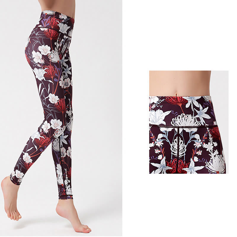 Buddha Stones Leggings de Yoga para Mujeres con Estampado de Pétalos de Flores Coloridos de Deporte Ejercicio y Fitness de Cintura Alta - image 3