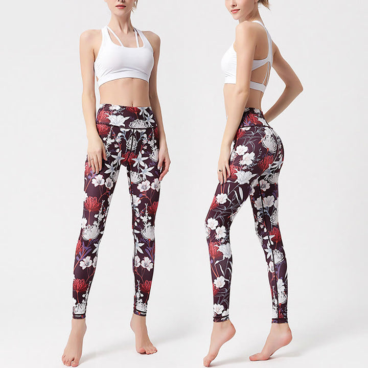 Buddha Stones Leggings de Yoga para Mujeres con Estampado de Pétalos de Flores Coloridos de Deporte Ejercicio y Fitness de Cintura Alta - image 2