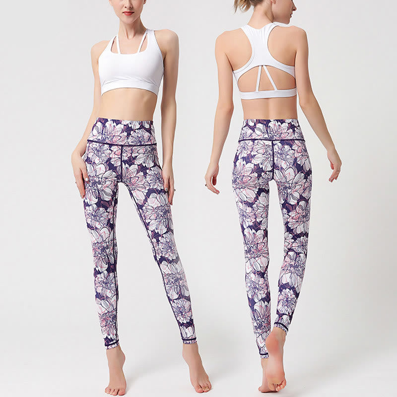 Buddha Stones Leggings de Yoga para Mujeres con Estampado de Pétalos de Flores Coloridos de Deporte Ejercicio y Fitness de Cintura Alta - image 7