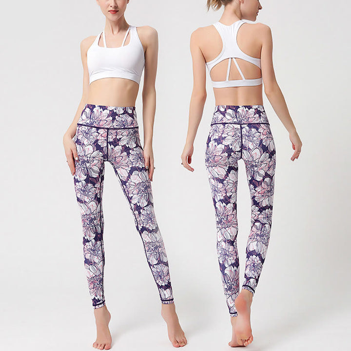 Buddha Stones Leggings de Yoga para Mujeres con Estampado de Pétalos de Flores Coloridos de Deporte Ejercicio y Fitness de Cintura Alta - image 7