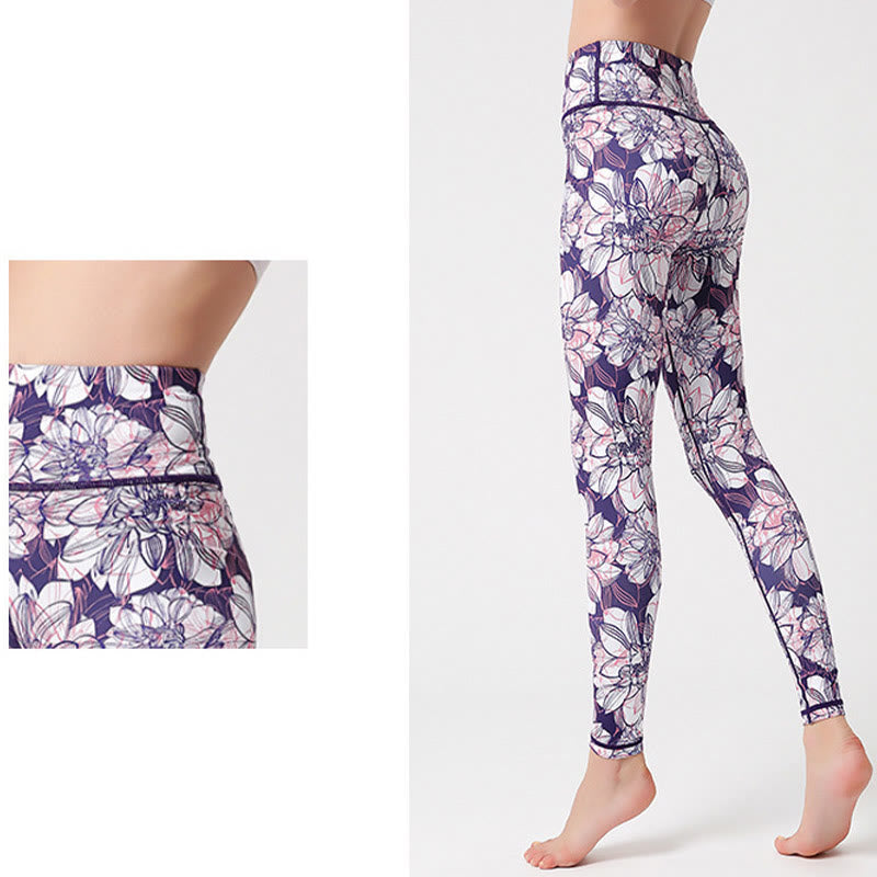 Buddha Stones Leggings de Yoga para Mujeres con Estampado de Pétalos de Flores Coloridos de Deporte Ejercicio y Fitness de Cintura Alta - image 6