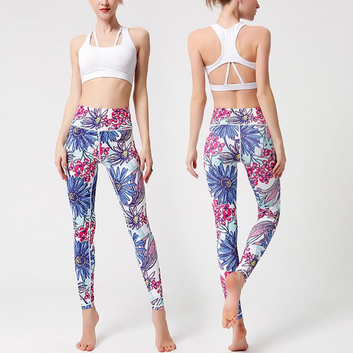 Buddha Stones Leggings de Yoga para Mujeres con Estampado de Pétalos de Flores Coloridos de Deporte Ejercicio y Fitness de Cintura Alta - image 8