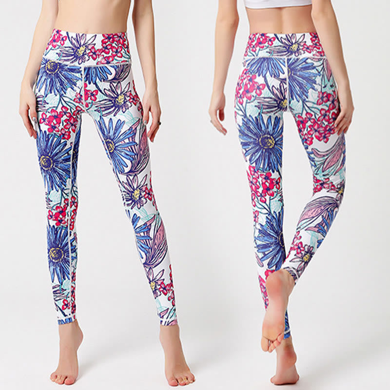 Buddha Stones Leggings de Yoga para Mujeres con Estampado de Pétalos de Flores Coloridos de Deporte Ejercicio y Fitness de Cintura Alta - image 11