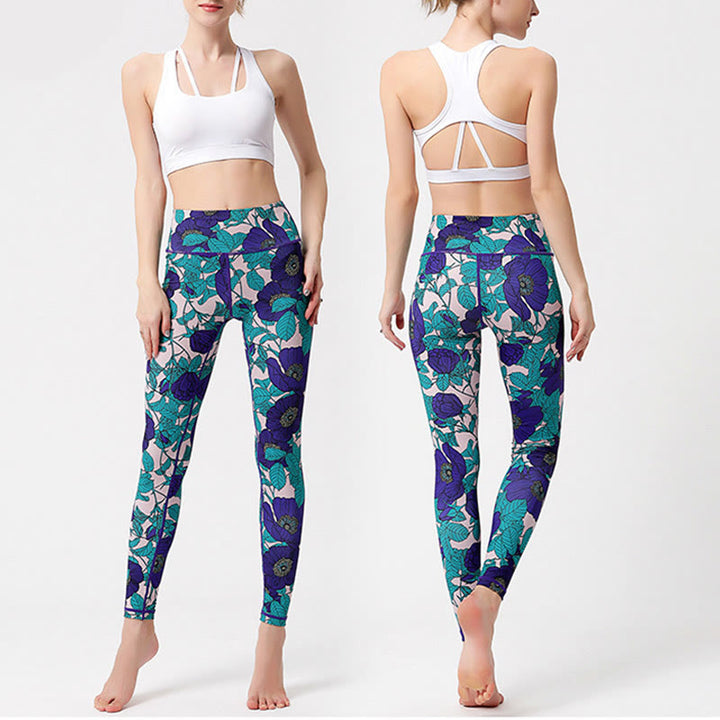 Buddha Stones Leggings de Yoga para Mujeres con Estampado de Pétalos de Flores Coloridos de Deporte Ejercicio y Fitness de Cintura Alta - image 27