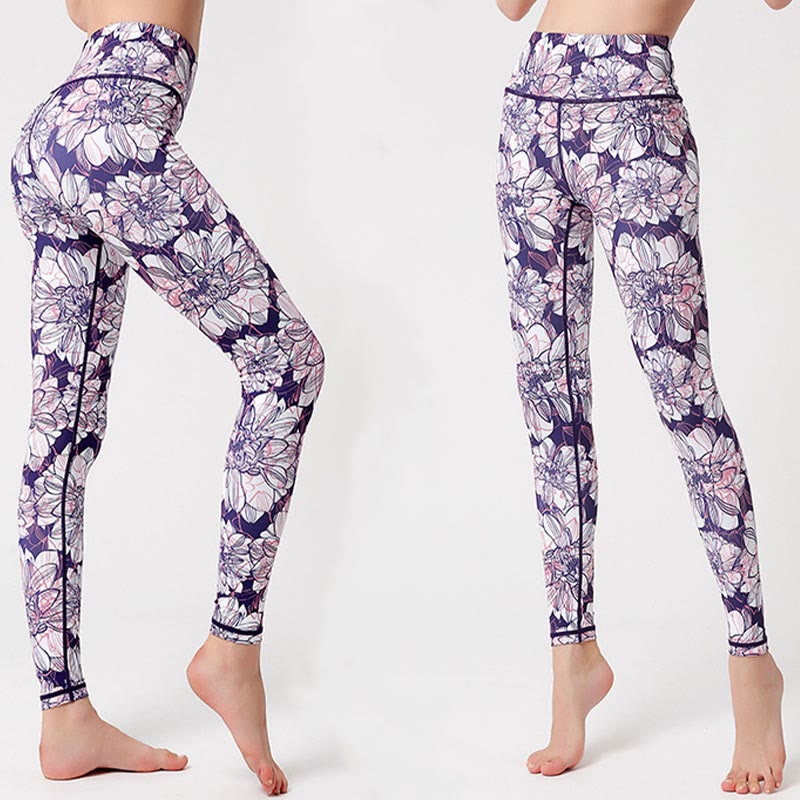 Buddha Stones Leggings de Yoga para Mujeres con Estampado de Pétalos de Flores Coloridos de Deporte Ejercicio y Fitness de Cintura Alta - image 5