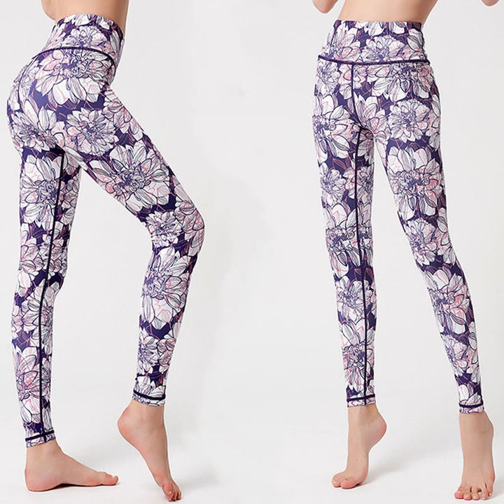 Buddha Stones Leggings de Yoga para Mujeres con Estampado de Pétalos de Flores Coloridos de Deporte Ejercicio y Fitness de Cintura Alta - image 5