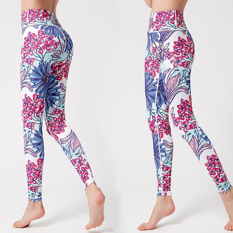 Buddha Stones Leggings de Yoga para Mujeres con Estampado de Pétalos de Flores Coloridos de Deporte Ejercicio y Fitness de Cintura Alta - image 10