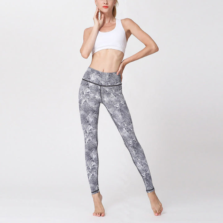 Pantalones deportivos de yoga para mujer con estampado de hojas de niebla Buddha Stones - image 9