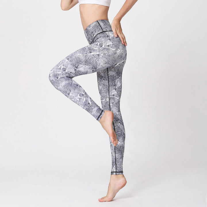 Pantalones deportivos de yoga para mujer con estampado de hojas de niebla Buddha Stones - Gris claro - US8-10, UK/AU12-14, EU40-42 (XL) - image 6