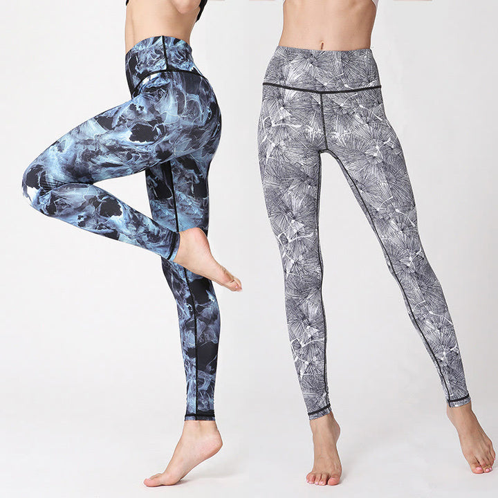 Pantalones deportivos de yoga para mujer con estampado de hojas de niebla Buddha Stones - image 0
