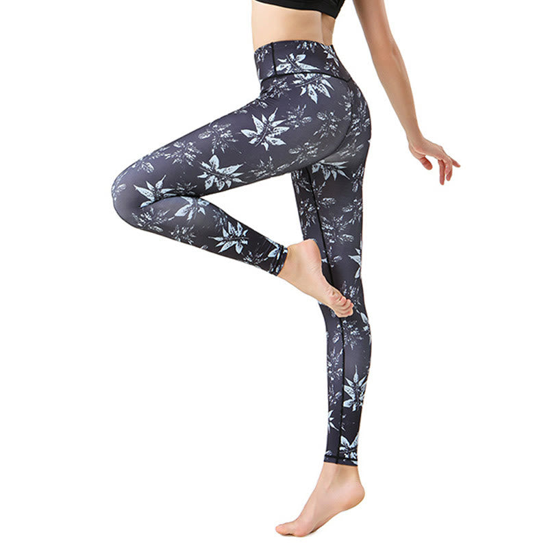Buddha Stones Spots Estampado De Hoja De Arce Deportes Ejercicio Fitness Polainas De Cintura Alta Pantalones De Yoga Para Mujer - Hoja de arce - US8-10, UK/AU12-14, EU40-42 (XL) - image 4
