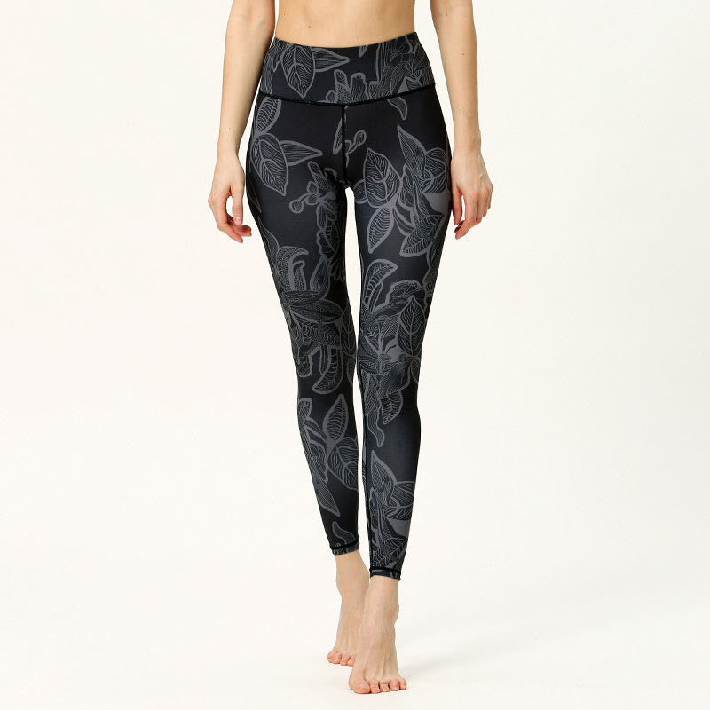 Pantalones de Yoga para Mujer con Estampado de Hojas Simples de Buddha Stones - Gris oscuro - US8-10, UK/AU12-14, EU40-42 (XL) - image 6
