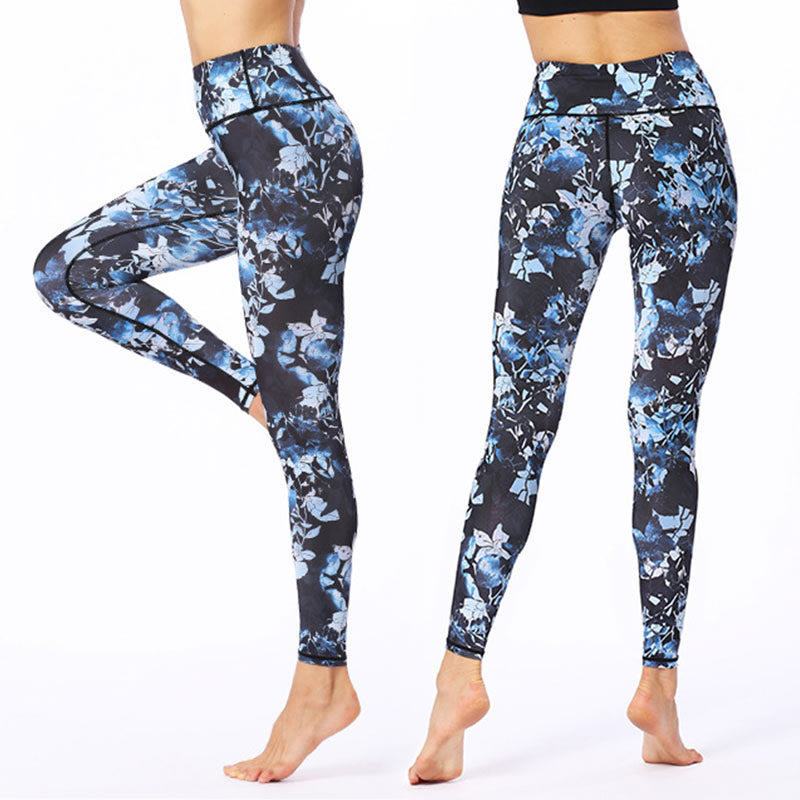 Pantalones de Yoga para Mujer con Estampado de Hojas Simples de Buddha Stones - Celeste - US8-10, UK/AU12-14, EU40-42 (XL) - image 0