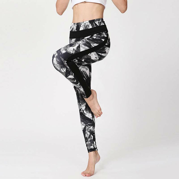 Leggings deportivos de malla con líneas de pincel en tinta negra blanca de Buddha Stones, pantalones de yoga para mujer - image 10