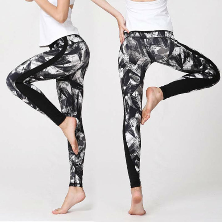 Leggings deportivos de malla con líneas de pincel en tinta negra blanca de Buddha Stones, pantalones de yoga para mujer - image 6